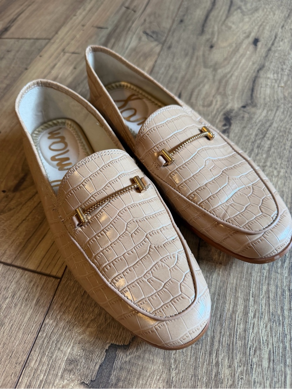 Sam Edelman Lior Beige Nude Croco Embossed Leather Horsebit Loafers size 6.5